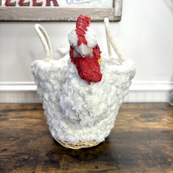 Hen Egg Gathering Basket Macrame Chicken Handmade Farmhouse Decor Rustic Large - Picture 3 of 16